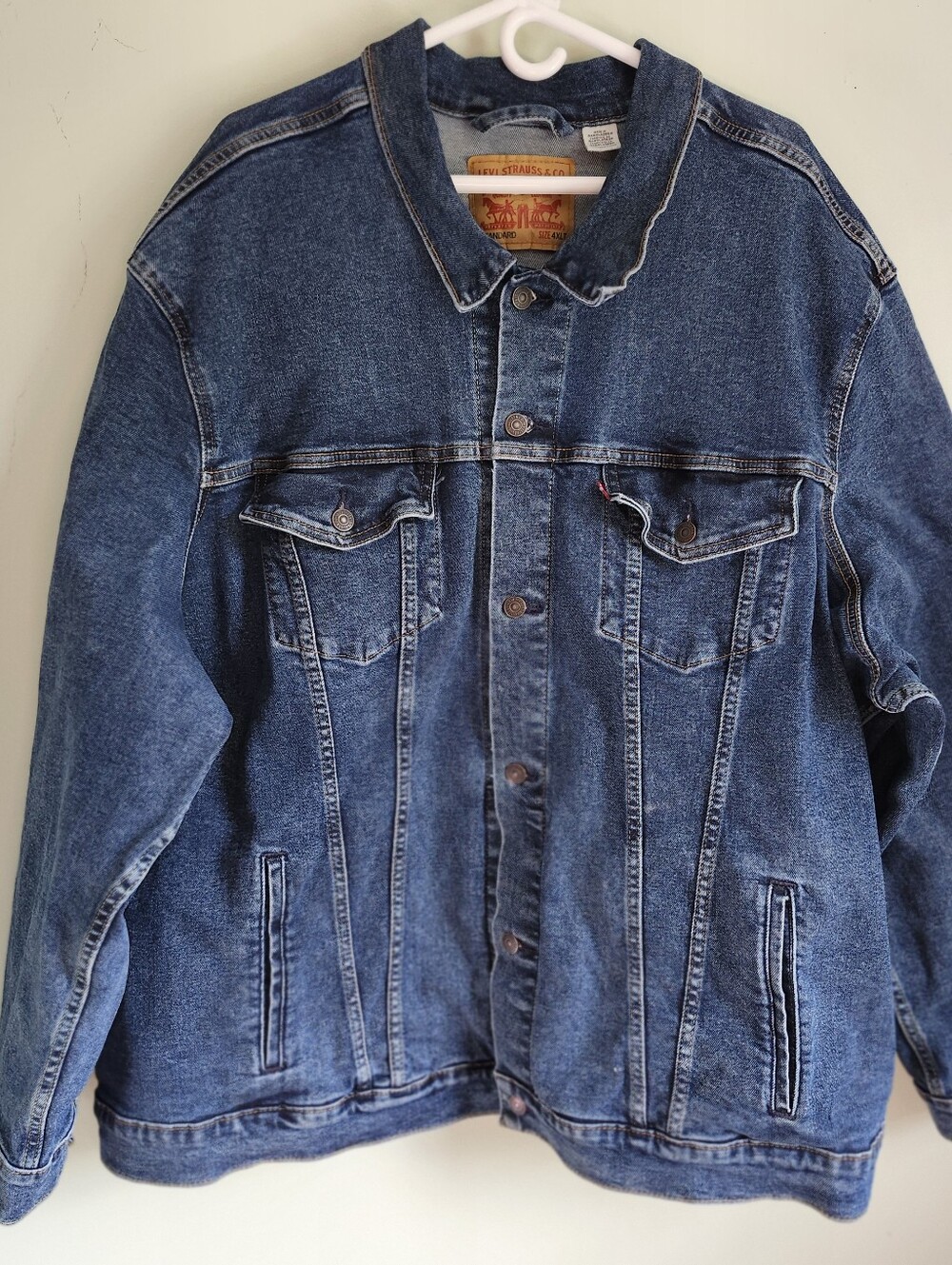 LEVI'S Stretch Denim Trucker Button Med Wash Jacket Mens Big&Tall Sz 4XLT *READ*